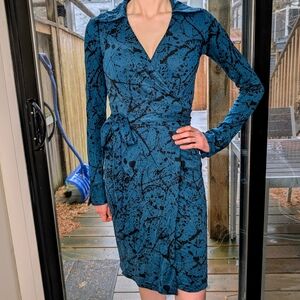 Diane Von Furstenberg Wrap Dress | Blue DVF Vintage Long Sleeve Wrap Dress 0